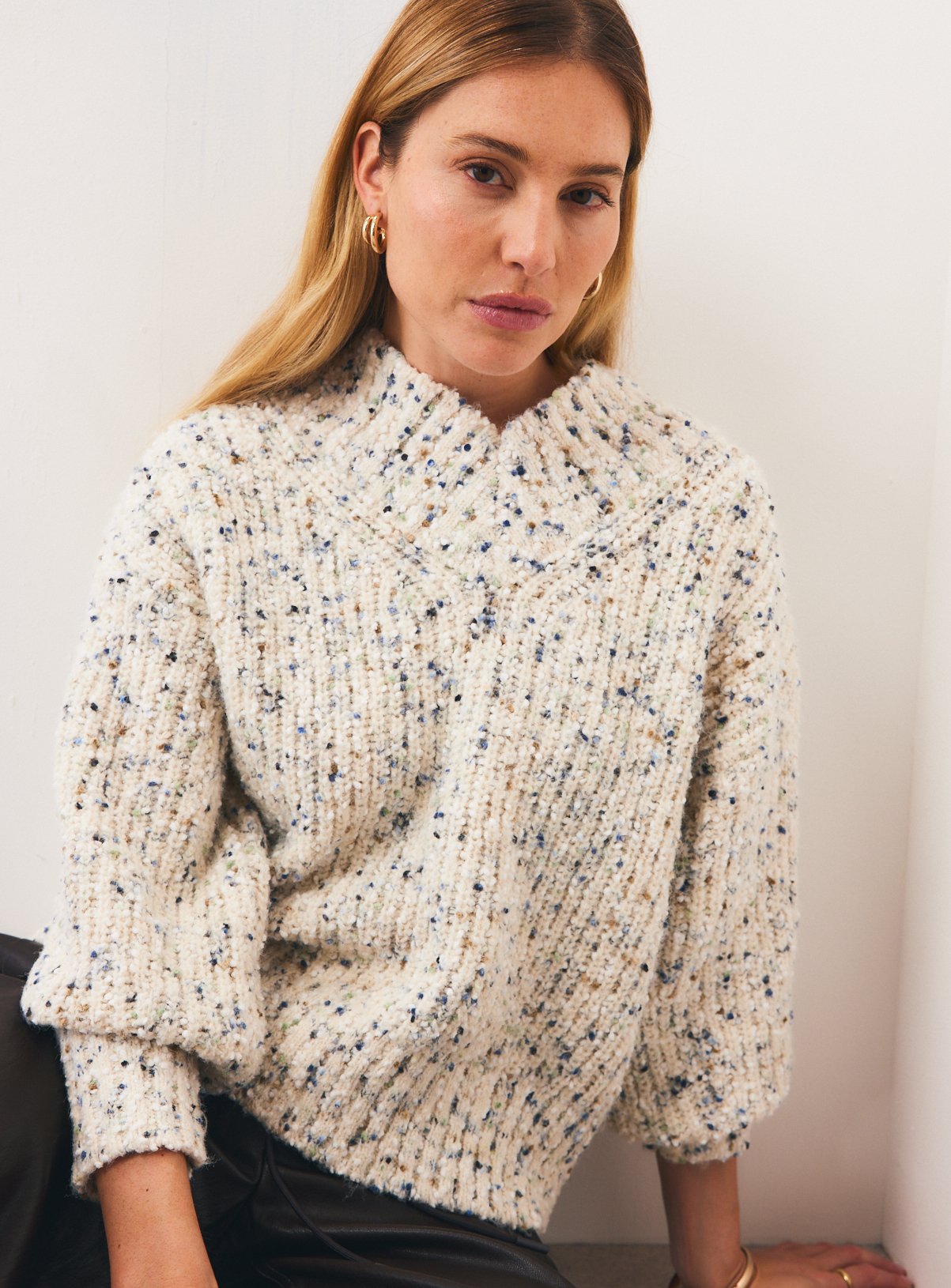 Multi-Coloured Fancy Yarn Popcorn V-Neck Jumper S - Image 1 thumbnail
